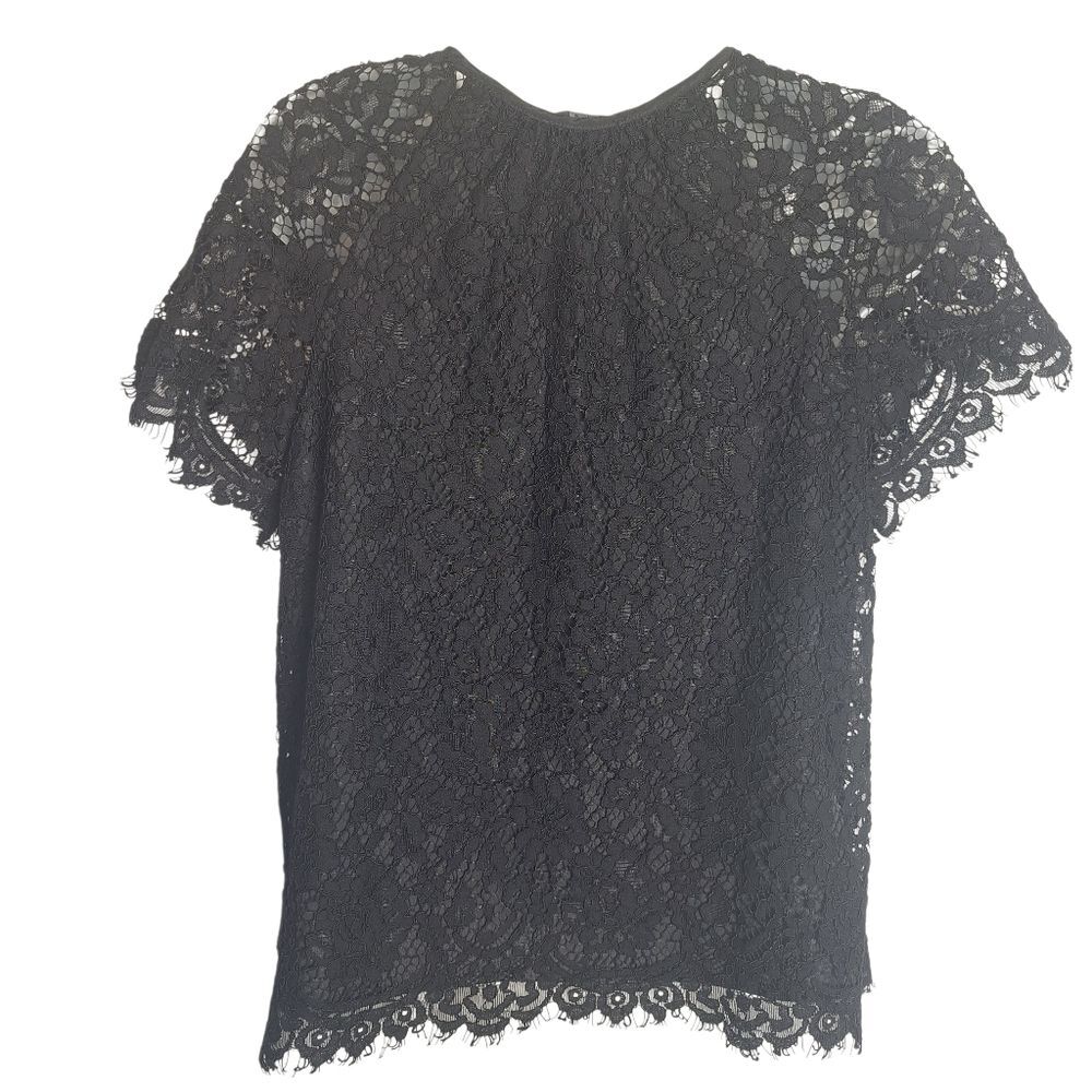 J Crew Black Floral Lace Blouse Short Sleeve Cocktail Top XS Womens
